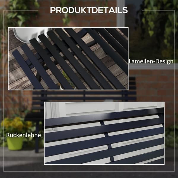 Rootz Garden Bench - Park Bench - utomhus sittplatser - väderbeständigt aluminium - 123 x 67 x 79 cm - svart