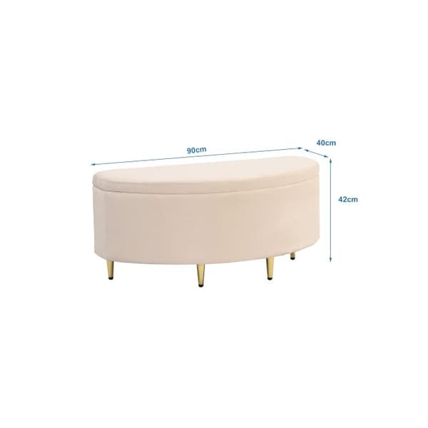 Polsterram med förvaringsutrymme, polsterram med förvaringslåda i sammet, 90 x 40 x 42 cm, beige