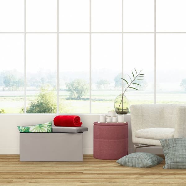 Relaxdays Bänk för förvaring, syntetiskt läder, hopfällbar, vadderad, hall, sovrum, HLP 37,5 x 76,5 x 38,5 cm, grå
