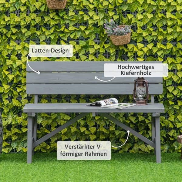 Trädgårdsbänk, 2-sits, 116x56x80 cm, Grå