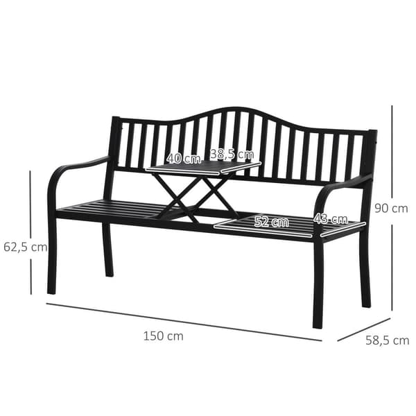 Havebænk, 150x58.5x90 cm, Sort
