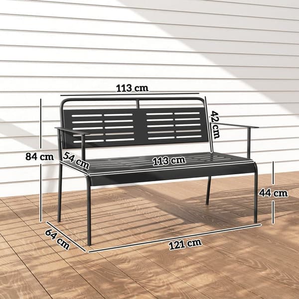 Havebænk, 2-personers, 121x64x84 cm, Sort