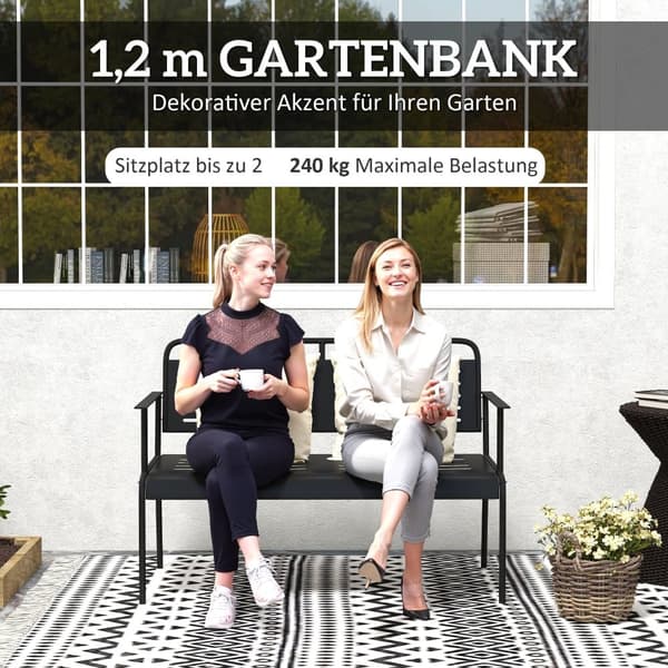 Havebænk, 2-personers, 121x64x84 cm, Sort