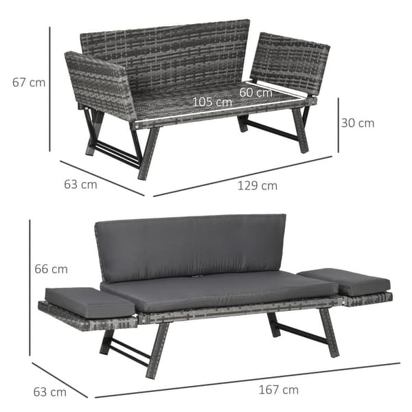 Trädgårdsoffa, Polyrattan 2-sits Loungesoffa, 129x63x67 cm, Grå