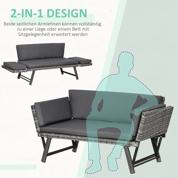 Trädgårdsoffa, Polyrattan 2-sits Loungesoffa, 129x63x67 cm, Grå