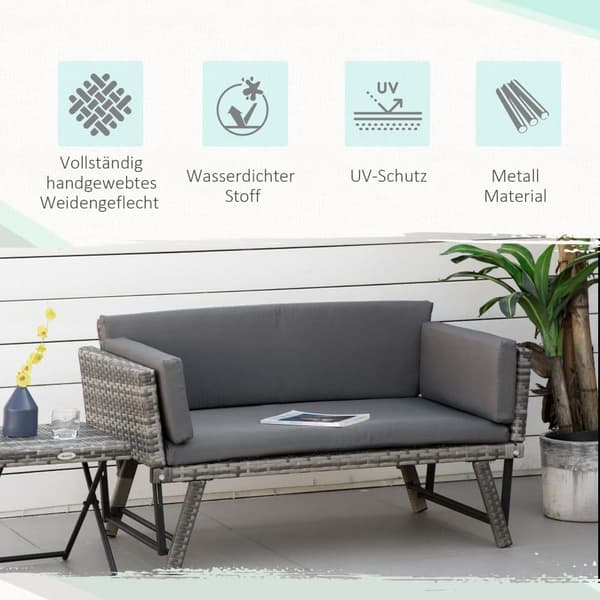 Trädgårdsoffa, Polyrattan 2-sits Loungesoffa, 129x63x67 cm, Grå