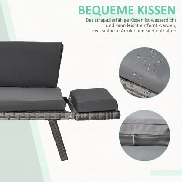 Trädgårdsoffa, Polyrattan 2-sits Loungesoffa, 129x63x67 cm, Grå