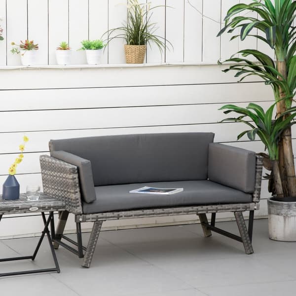 Trädgårdsoffa, Polyrattan 2-sits Loungesoffa, 129x63x67 cm, Grå