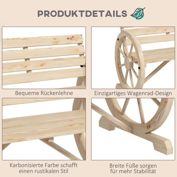 Havebænk, L105.5 x B56 x H79 cm, Natur
