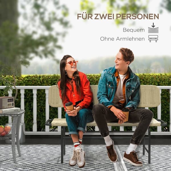 Havebænk, Polyrattan 2-personers, 132x66x80 cm, Khaki