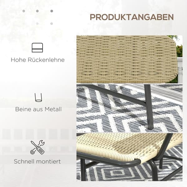 Havebænk, Polyrattan 2-personers, 132x66x80 cm, Khaki
