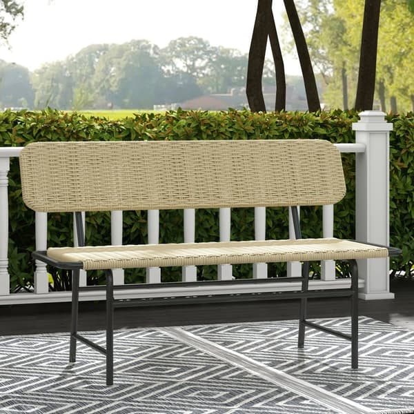 Havebænk, Polyrattan 2-personers, 132x66x80 cm, Khaki