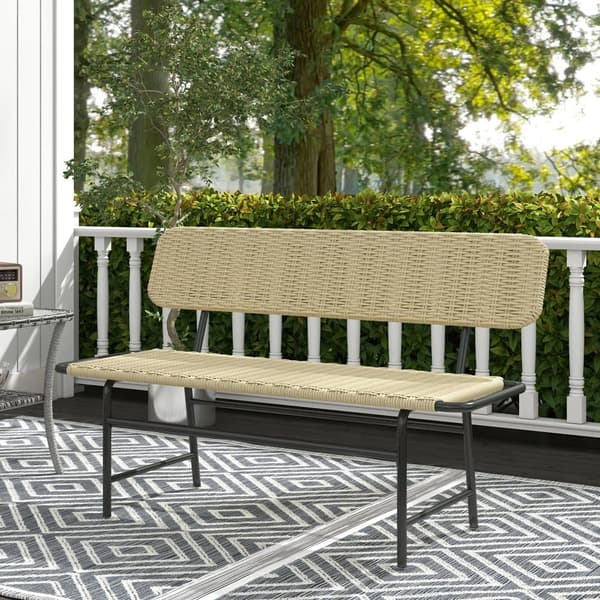 Havebænk, Polyrattan 2-personers, 132x66x80 cm, Khaki