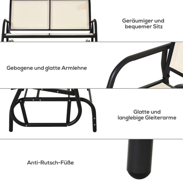 Gynge stol, 2-personers, 120x70x85 cm, Sort+Beige