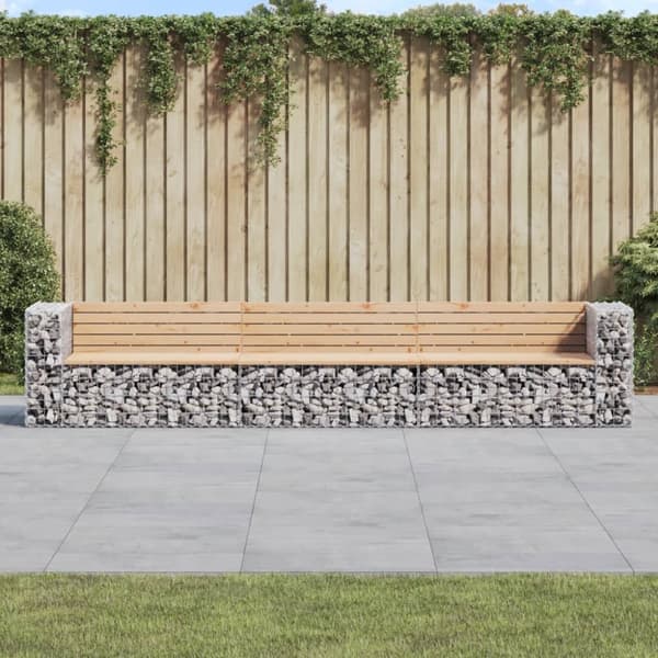 Trädgårdsbänk gabiondesign 347x71x65,5 cm massiv furu