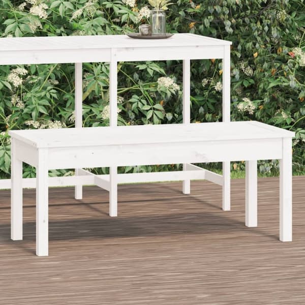 Trädgårdsbänk vit 109x44x45 cm massiv furu
