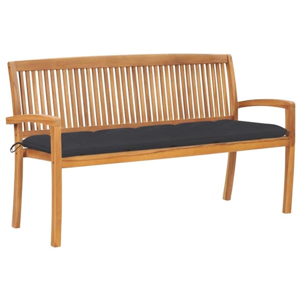 Stapelbar trädgårdsbänk med dyna 159 cm massiv teak