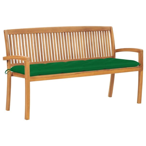 Stapelbar trädgårdsbänk med dyna 159 cm massiv teak