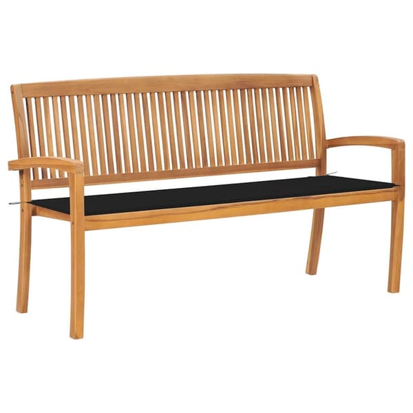 Stapelbar trädgårdsbänk med dyna 159 cm massiv teak