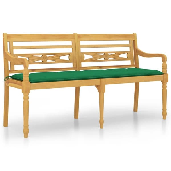 Bataviabänk med grön dyna 150 cm massiv teak