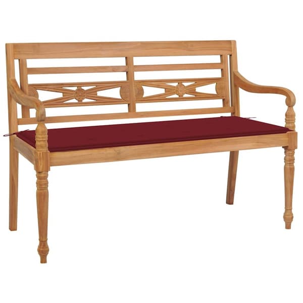 Bataviabänk med vinröd dyna 120 cm massiv teak