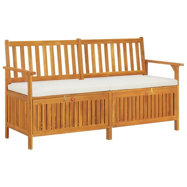 Förvaringsbänk med dyna 148 cm massivt akaciaträ