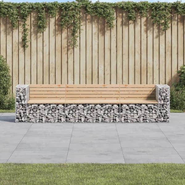 Trädgårdsbänk gabiondesign 287x71x65,5 cm massiv furu