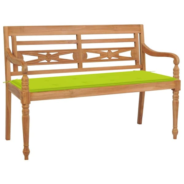 Bataviabänk med ljusgrön dyna 120 cm massiv teak