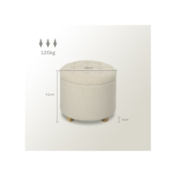 HOMCOM Bänk med förvaringsutrymme, träram Ø45 x 41 cm, färg crème
