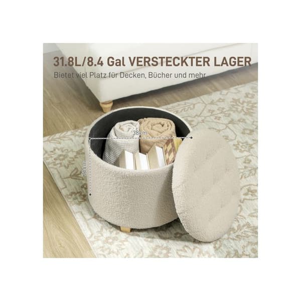 HOMCOM Bänk med förvaringsutrymme, träram Ø45 x 41 cm, färg crème