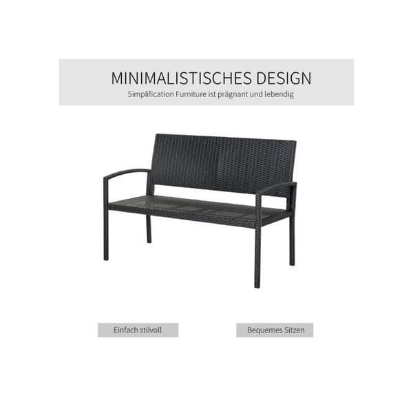 Bänkbord Outsunny i polyrattan Parkbänk för 2 personer med stålkonstruktion och svart tyg L 122 x B 60 x H 87 cm
