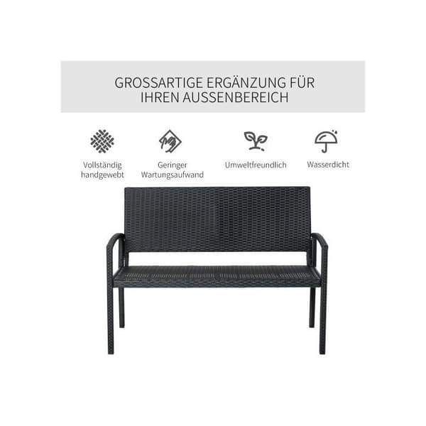 Bänkbord Outsunny i polyrattan Parkbänk för 2 personer med stålkonstruktion och svart tyg L 122 x B 60 x H 87 cm