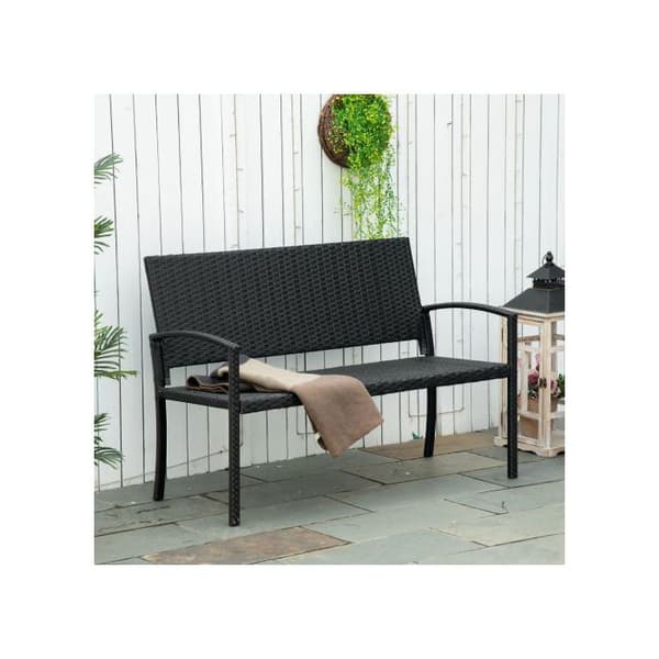 Bänkbord Outsunny i polyrattan Parkbänk för 2 personer med stålkonstruktion och svart tyg L 122 x B 60 x H 87 cm