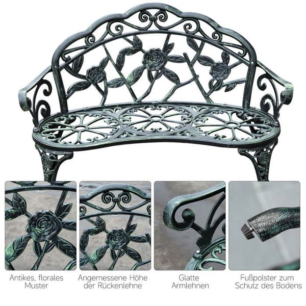 Bänk i trädgården Outsunny Parkbänk Trädgårdsmöbel 2 platser metall 100 x 54 x 78 cm