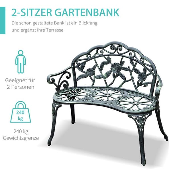 Bänk i trädgården Outsunny Parkbänk Trädgårdsmöbel 2 platser metall 100 x 54 x 78 cm