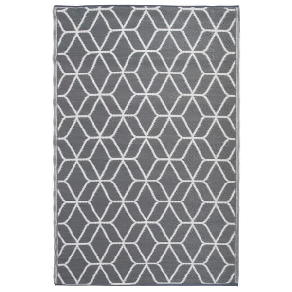 Esschert Design udendørstæppe grafikdesign 180x121 cm grå og hvid OC25