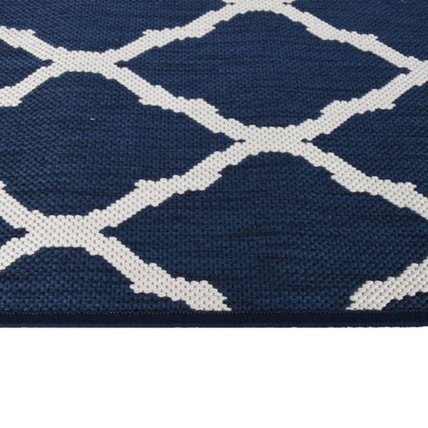 vidaXL Uteteppe marineblå og hvit 80x250 cm vendbart design
