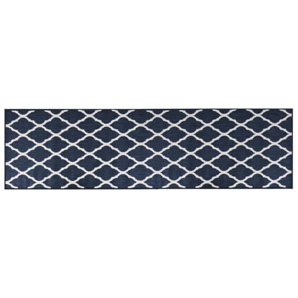 vidaXL Uteteppe marineblå og hvit 80x250 cm vendbart design