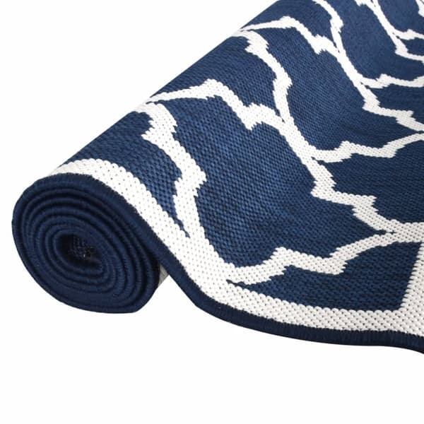 vidaXL udendørs gulvtæppe 80x150 cm vendbart design marineblå og hvid