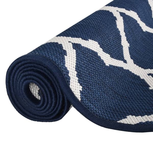 vidaXL Uteteppe marineblå og hvit 80x150 cm vendbart design
