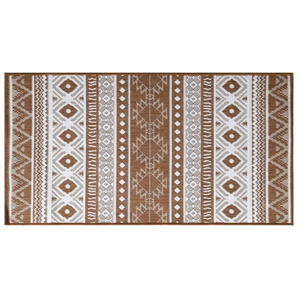 udendørs gulvtæppe 80x150 cm vendbart design brun og hvid