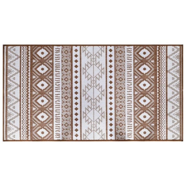 udendørs gulvtæppe 80x150 cm vendbart design brun og hvid