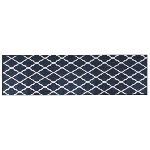 Trädgårdsmatta marinblå och vit 80x250 cm vändbar
