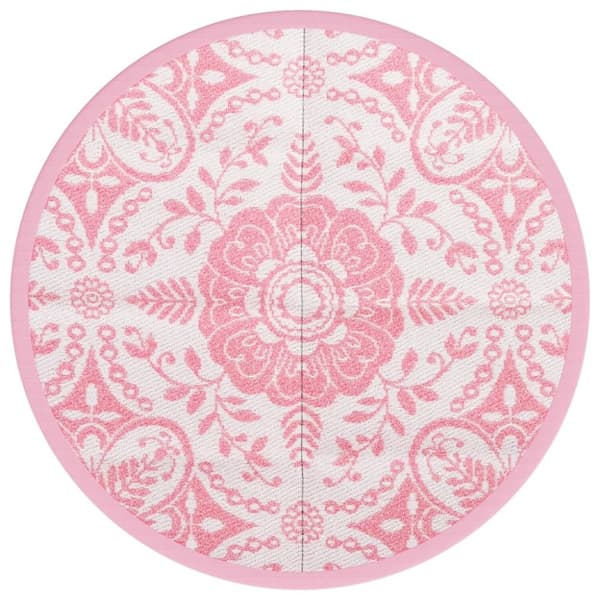 vidaXL Utomhusmatta rosa Ø120 cm PP