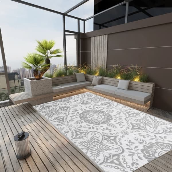 vidaXL Utomhusmatta ljusgrå 140x200 cm PP - Utomhusfiltar