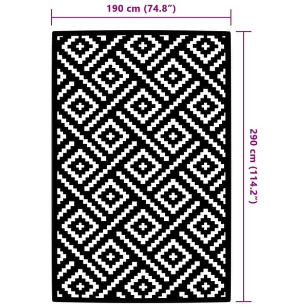 vidaXL udendørstæppe 190x290 cm PP hvid og sort -  Udendørstæpper