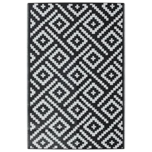 vidaXL udendørstæppe 120x180 cm PP hvid og sort -  Udendørstæpper