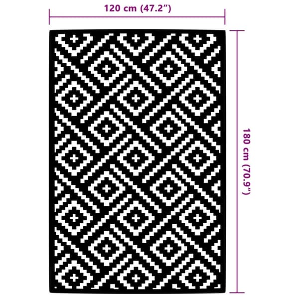 vidaXL udendørstæppe 120x180 cm PP hvid og sort -  Udendørstæpper