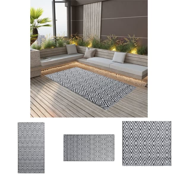 The Living Store Utomhusmatta vit och svart 190x290 cm PP -  Utomhusfiltar