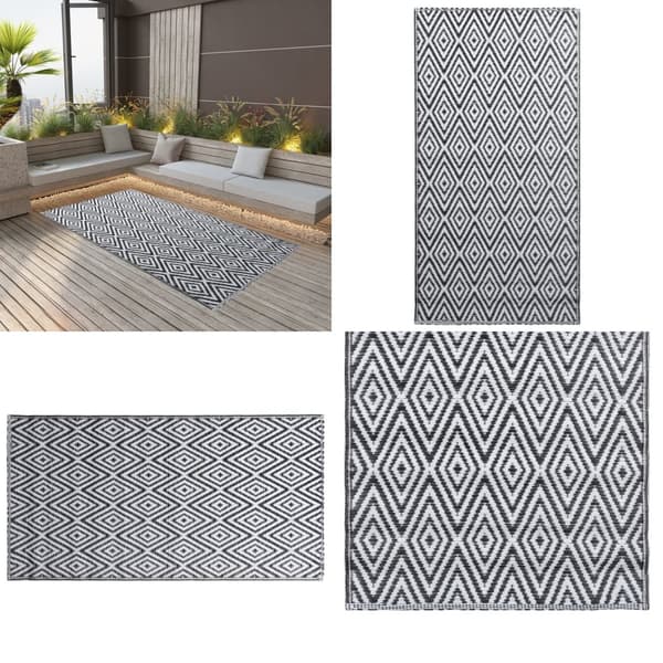 Udendørstæppe 160x230 cm PP hvid og sort - Udendørstæppe - Udendørstæpper - Home & Living